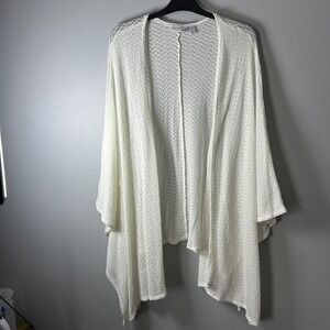 14th & Union Womens White Pointelle Knit Open Front Cardigan Kimono Plus Size 2X